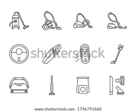 Vacuum cleaner line icons set. Vector illustration different types hoover.