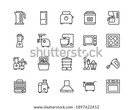 Kitchen appliances line icon set. Vector illustration household equipment for cooking. Editable strokes