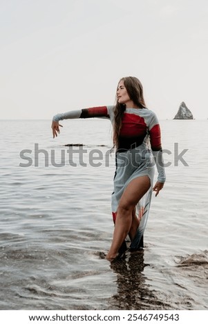 Similar – Image, Stock Photo Graceful woman dancing near wall in street