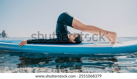 Similar – Image, Stock Photo Woman practicing on paddleboard in sea