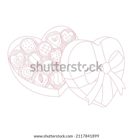 a heart box of chocolates line illustration love valentine day gift box 
