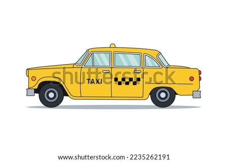 New York yellow taxi. Simple vintage taxicab. Vector flat illustration