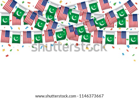 United States and Pakistani Flag bunting template background, celebration relationship between Pakistan and USA, relations concept