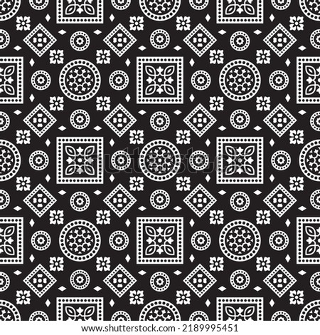 Ajrakh Floral Black Pattern, Vector illustration