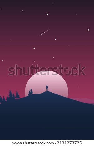 Mobile moon travelling HD landscape wallaper Backgorund. Night sky, mountains, free for all, chimbing vector design EPS 10 desogn purple