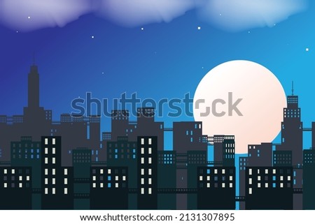 Night sky 4K moon landscape wallpaper design. HD background, blue, black color design, moon, stars, clouds, EPS 10 vector art background