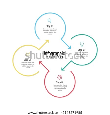 4 Step circular infographic template with common elemnts with titles and description, Colorful infographic design with arrow pointing to each other EPS 10 design