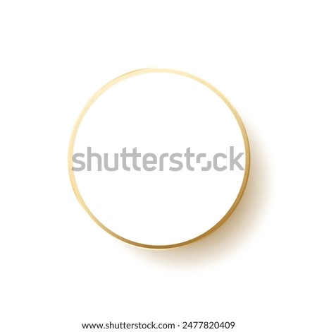 Circular golden ring vector template. 3d golden glossy elegant oval design for empty emblem, medal or badge, shiny and gradient light effect on plate isolated on white background.