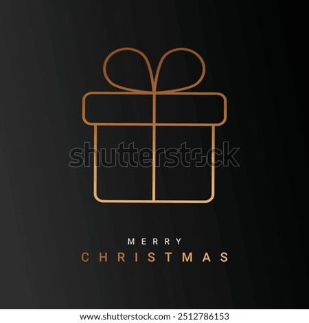 Merry christmas gist icon vector design. Black background with gold color icon. 