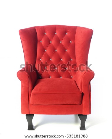 Image, Stock Photo An old red armchair with floral pattern stands in an old rotting room of a lost place. What a pity.