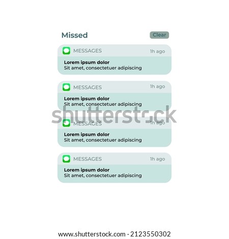 Notification Boxes Template for Iphone. Smartphone Message Interface. Vector illustration. Android. Smartphone. IMessages. We Chat. Line. Whatsapp. Samsung Galaxy