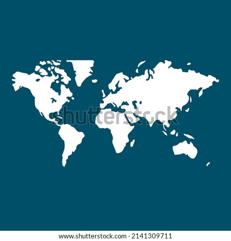 White blank vector map of the world isolated on blue background. Flat Earth, Globe worldmap icon. Google maps. waze.