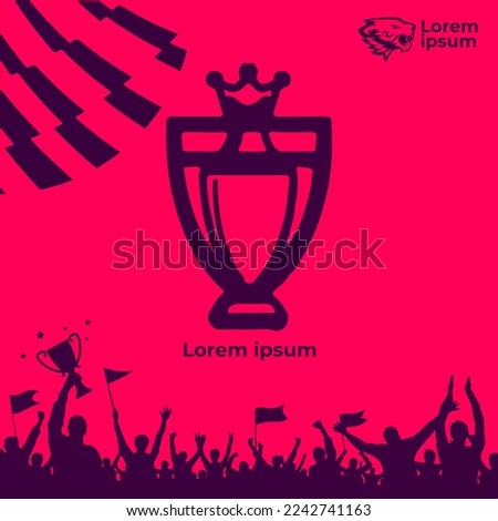 Football League Trophy Flatline Style Vector Illustration. isolated vector with red background. English Premier League. Champion. UEFA Champions League. UCL. FA CUP. Manchester United. City. Liverpool