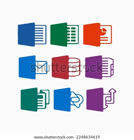 Document file format icons set. Isometric 3d illustration of 9 file format vector icons for web. Microsoft Word .doc Microsoft Excel .xls Microsoft PowerPoint .ppt .pdf Adobe Acrobat, Nitro, Foxit