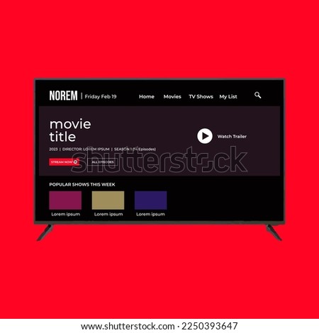 Television menu display monitor isolated on red. Netflix. UI. UX. User interface user experience.