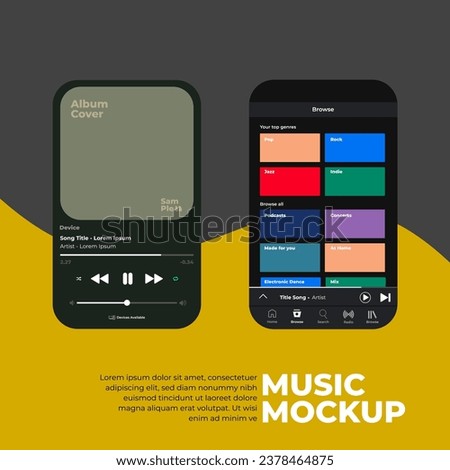 Music Display Theme: Music Platform Sample. Spotify Display template. Joox. Apple. Iphone. Google Music. SoundCloud. YouTube Music. Iphone. Android. UI. UX. User interface user experience.