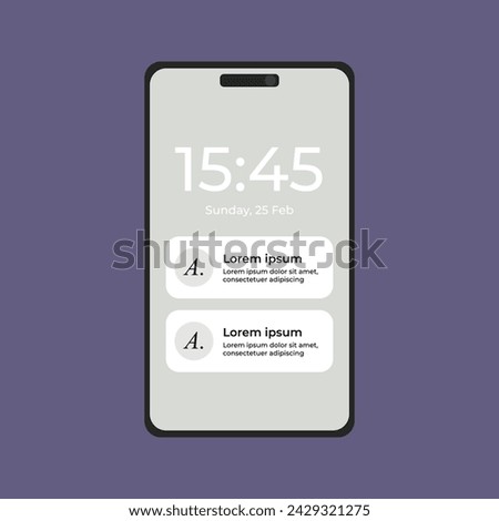 Mobile phone with shopping cart. Notification Boxes Template for Iphone. Smartphone Message Interface. Vector illustration. Android. Smartphone. IMessages. We Chat. Line. Whatsapp. Samsung Galaxy
