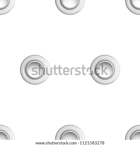 Golden eyelet seamless pattern isolated on white background. Metal polka dot with hole imitation. Vector repaet wallpaper with silver rings, fashion textile print, abstract geometric backdrop.