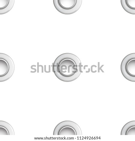 Golden eyelet seamless pattern isolated on white background. Metal polka dot with hole imitation. Vector repaet wallpaper with silver rings, fashion textile print, abstract geometric backdrop.