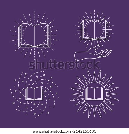 Education, akashic chronicles logo set with book, rays and sun.