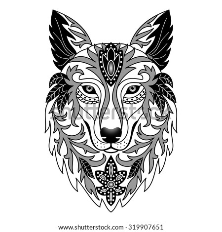 Ornamental Wolf. Vector illustration for textile prints, tattoo, web and graphic design