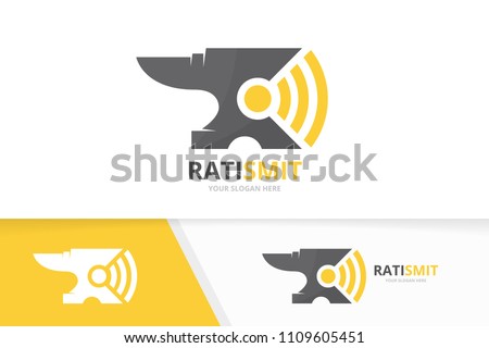 Vector smith and wifi logo combination. Blacksmith and signal symbol or icon. Unique metal and radio logotype design template.