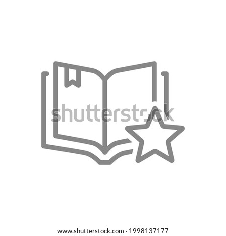 Star with open book line icon. Add to favorites, book rating, literature review symbol