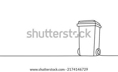 Trash can one line continuous drawing. Recycle bin, Waste container continuous one line illustration. Vector minimalist linear illustration.