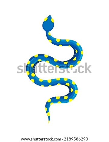 Blue snake. Tropical toxic snake. Colored exotic rattlesnake. Hand drawn vector illustration.
