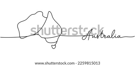 Australia - word with country silhouette one line. Minimalist drawing illustration. Australia country silhouette continuous one line illustration.