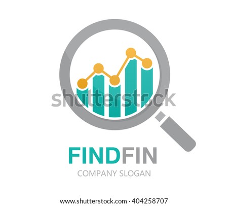   Vector logo combination of a graph and magnifier