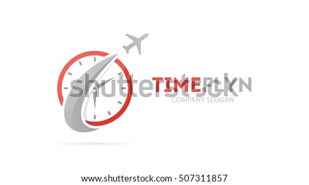 Vector of rocket and clock logo combination. Airplane and timer symbol or icon. Unique express and watch logotype design template.