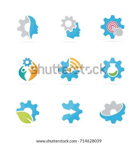 Set of gear logo combination. Mechanic and technology symbol or icon. Unique factory and industrial logotype design template.