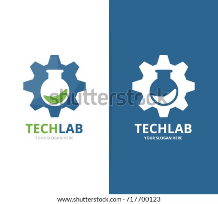 Vector of gear and bulb logo combination. Mechanic and lab symbol or icon. Unique industrial and science, laboratory design.