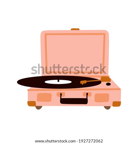 Record player with vinyl disc icon elements illustration