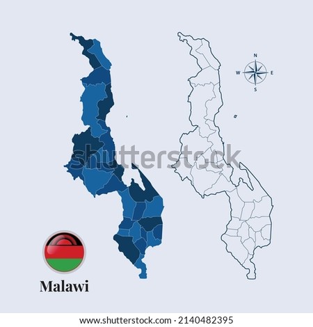 Malawi vector map and flag, Flag map of Malawi, vector