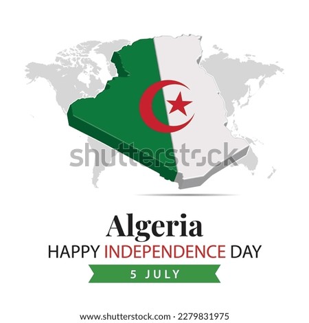 Algeria Independence Day, 3d rendering Algeria Independence Day illustration with 3d map and flag colors theme