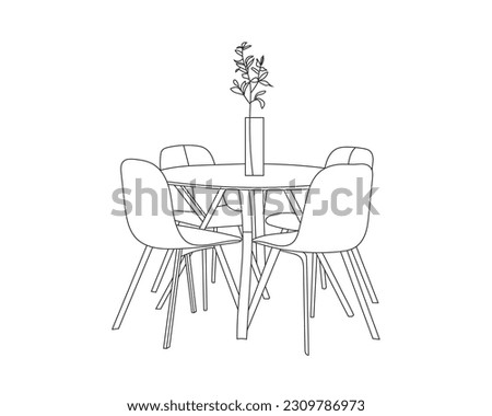 Hand-Drawn Outline of Rustic Restaurant Furniture with white background