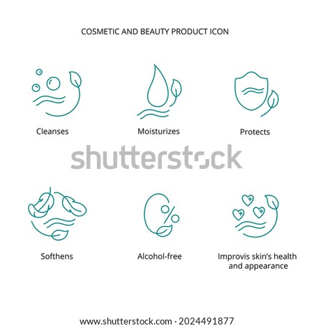 Beauty product, cream, face cleansing, makeup removing lotion, mask cosmetic and beauty tretment icon set for web, packaging design. Vector stock illustration isolated on white background. EPS10 Stockfoto © 