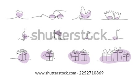 Decoration continuous line hand drawing elements set for wedding photo book, invitations. Vector stock illustration minimalism design isolated on white background. Editable stroke single line. EPS10