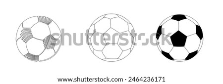 Soccer balls set icons. Vector stock illustration isolated on white background for design template football game and championship. Editable stroke line. EPS10 