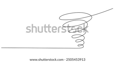 Storm with tornado - hand drawing one single continuous line banner. Vector stock illustration isolated on white background for design template weather forecast, travel blog. Editable stroke. EPS10