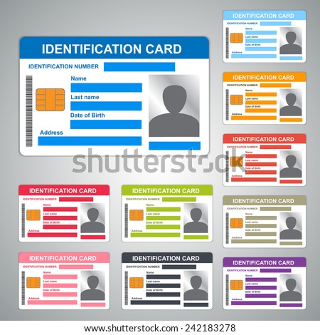 Color Identification Card/ID Card Isolated on Grey Background, 10 Difference Colors, Vector Illustration 