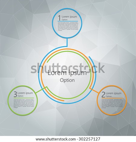 Colorful Circles With Number and Information Text, 3 Options, Polygonal Abstract Background, Workflow/Element Layout Design. Vector Illustration