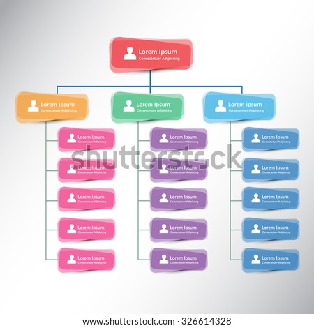 Colorful Rectangle Organization Chart Infographics, People Icon,  Business Structure Concept, Vector Illustration.