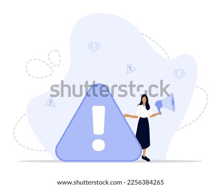 Important announcement, attention or warning information, breaking news or urgent message communication, alert and beware concept, business people announce on megaphone with attention 
exclamation sig