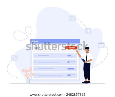 Add tasks concept illustration. Suitable for landing page, ui, web, App intro card, editorial, flyer, and banner.