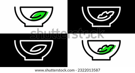 bowl leaf healthy food line art outline icon symbols vector logo illustration.