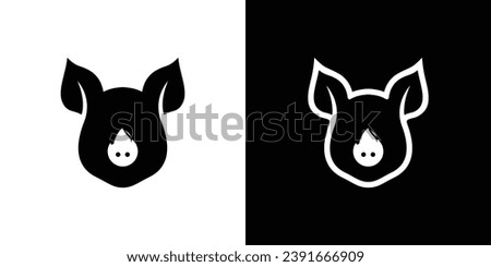 Pig Fire Logo Designs. BBQ Pig and Fire Nose Pork Logo Icon Symbol Vector Illustration.