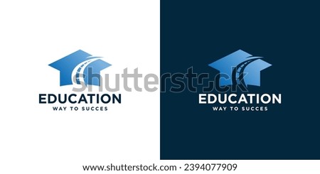 Education Way Logo Design. College Graduation Cap Campus Way to Succes. Logo Icon Symbol Vector Illustration.